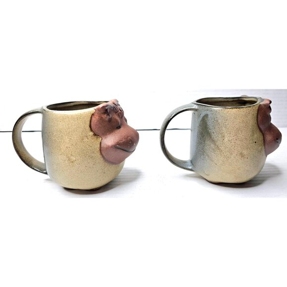 VTG UCTCI Japan Stoneware Pottery Mugs With 3D Cow Set Of 2 Anthropomorphic - Picture 4 of 11